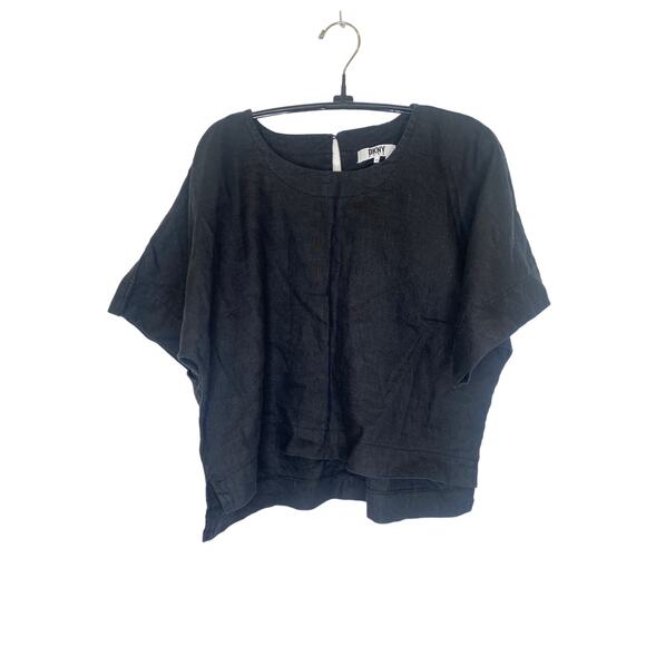 DKNY Pure Linen Crop Wide Leg Pants & Short Sleeve Top Set EUC Sz S/M Black - Picture 1 of 16